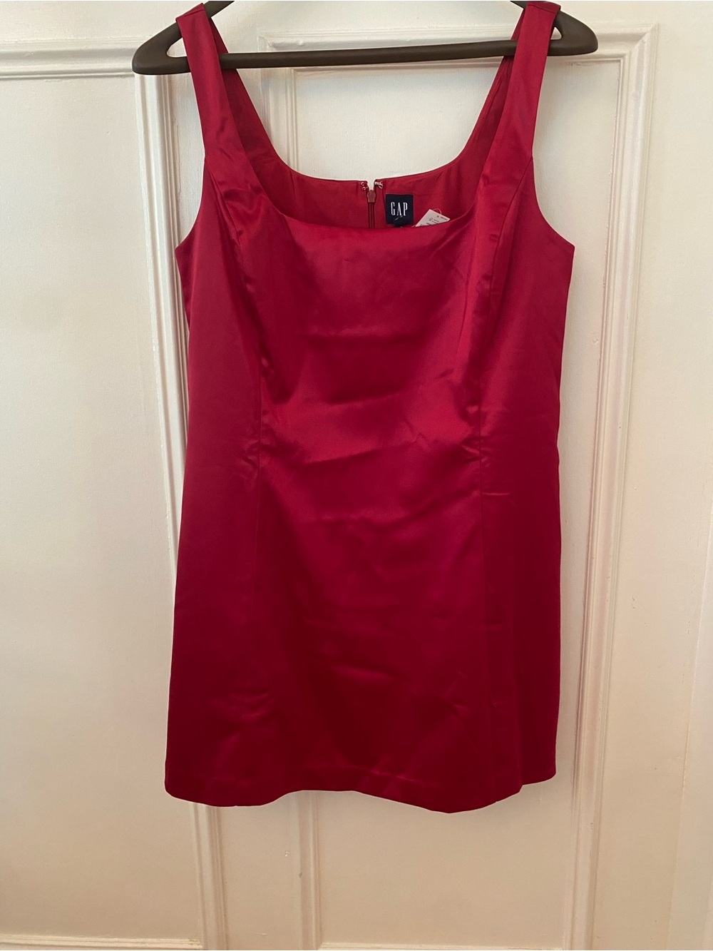 GAP Satin Square-Neck Mini Dress in Vibrant Red